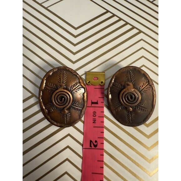 Artisan Native Stamped Etched Pierced Earrings - Copper Tone - Picture 6 of 6